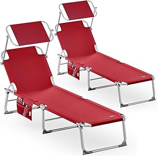 Casaria® 2er Set Sonnenliege Klappbar Wetterfest Gartenliege Mit Dach Seitentasche 150kg Belastb…