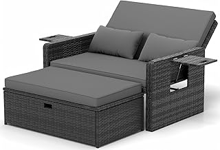 UDPATIO Rattan Lounge Möbel Outdoor, Lounge Balkonmöbel Gartensofa mit Hocker,Rattan Sofa mit S…