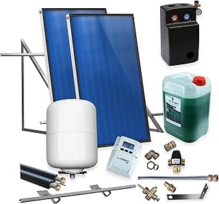 SUNEX® Solarthermie Komplett | Solaranlage | Solarpaket | 2x Kollektoren AMX 2.0 + Flachdachmont…
