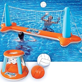 JOYIN Aufblasbare Pool Float Set, Volleyballnetz & Basketballkörbe & Bälle für Kinder und Erwa…