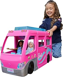 Barbie Super Abenteuer-Camper Fahrzeug, mit 7 Spielbereichen, inkl. Pool und Rutsche, 60+ Camping…