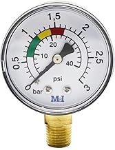 Pool Druckmesser, Pool-Manometer 1/4″ BSPT für Schwimmbecken Filter und Pumpen0+3BAR/PSI Präzis…