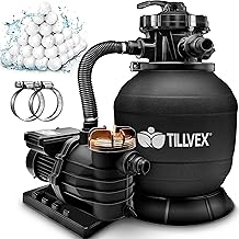 tillvex Sandfilteranlage Pool 10 m³/h inkl. 800g Filterbälle | Filteranlage 7-Wege Ventil & 2in…