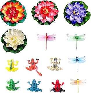 14 Stück Teich Dekoration Set,Künstliche Seerosen Schwimmende Blumen, Wasserlilie Pflanzen, Lot…