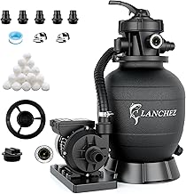 LANCHEZ Sandfilteranlage 11.500 L/h, 7-Wege-Ventil, 24h Zeitschaltuhr, 200g Filterbälle, Sandfil…