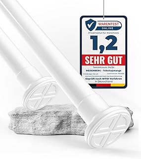 MEISENBERG Gardinenstange ohne Bohren – Weiß, Ø 25 mm – Teleskopstange Vorhang – Duschstange zu…
