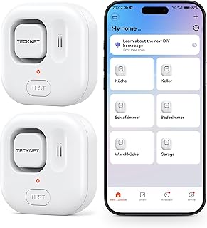 TECKNET 2PC Smart Wassermelder, WLAN Wassersensor mit kostenlosen Batterien, 120dB Einstellbarer …