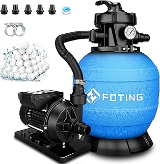 FOTING Sandfilteranlage Pool 11.500 L/h mit 24-Stunden Timer | Filteranlage 7-Wege-Ventil mit Dru…