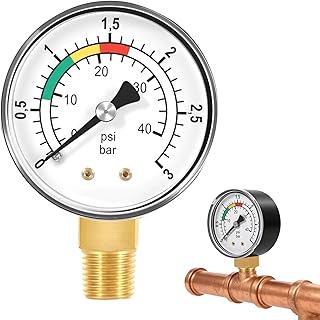 Manometer Wasserdruck 1/4 Zoll, Pool Druckmanometer 0-3BAR/PSI für Pool Filteranlage und Sandfil…