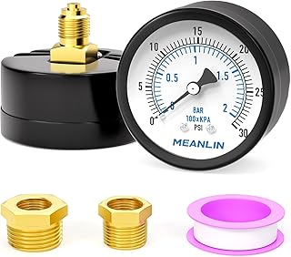 MEANLIN MEASURE 0~2BAR/0~30PSI Brunnenpumpe Druckmesser 2″DIAL FACE 1/4″BSP, mit 1/4″x 1/2″BSP un…