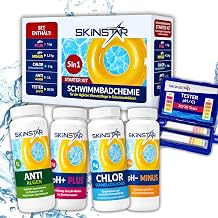 Pool Starter Set 5in1 Schwimmbadchemie – Chlor-Granulat, pH-Plus & pH-Minus, Anti-Algen, Teststre…