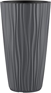 Pflanzkübel mit Einsatz, Blumentopf mit Wasserspeicher & 3D Struktur, hoch & rund, modern & fros…